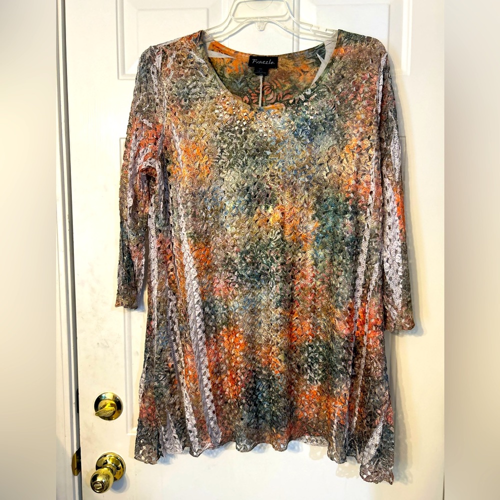 Lace overlay plus size Frazzle tunic, size XXL